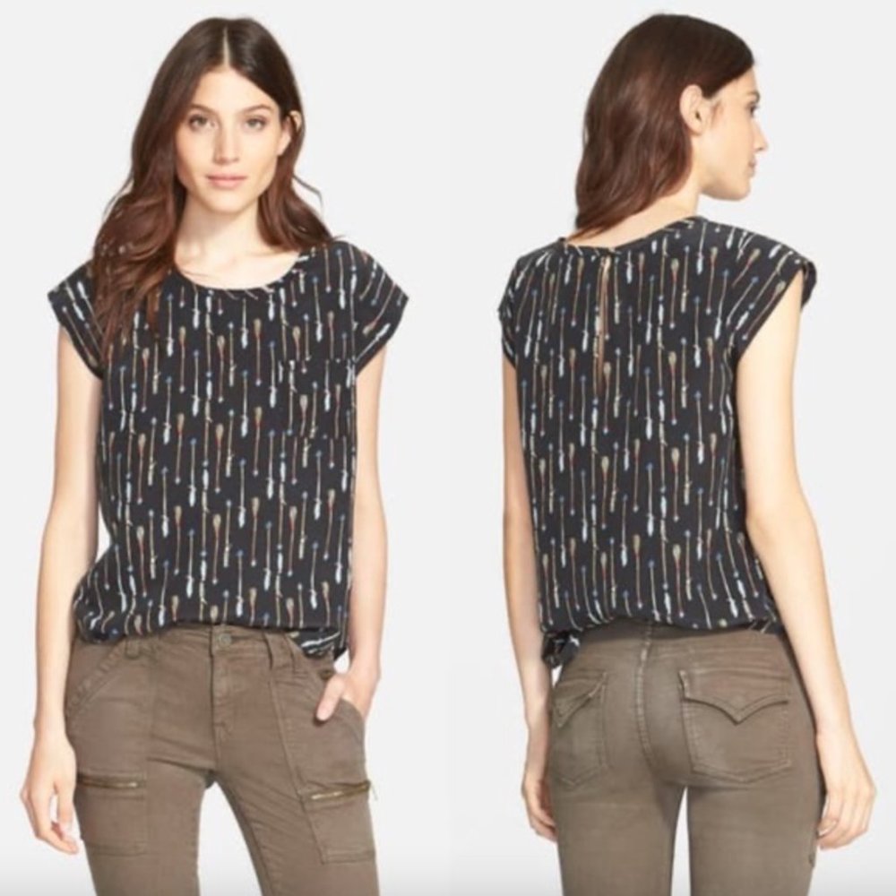 Joie Rancher Arrow Print Silk Blouse Size XS